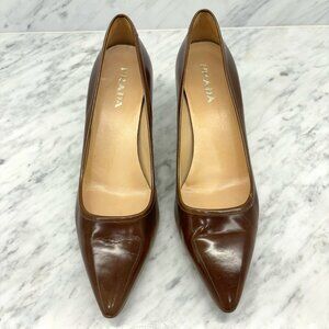 Auth PRADA Kitten Heel Pumps in Brown Leather